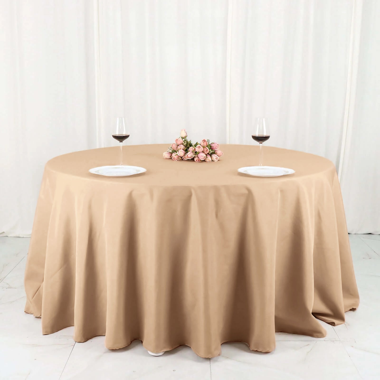 Polyester 132" Round Tablecloth Nude - Seamless Chic Table Cover - Bell Racket Store