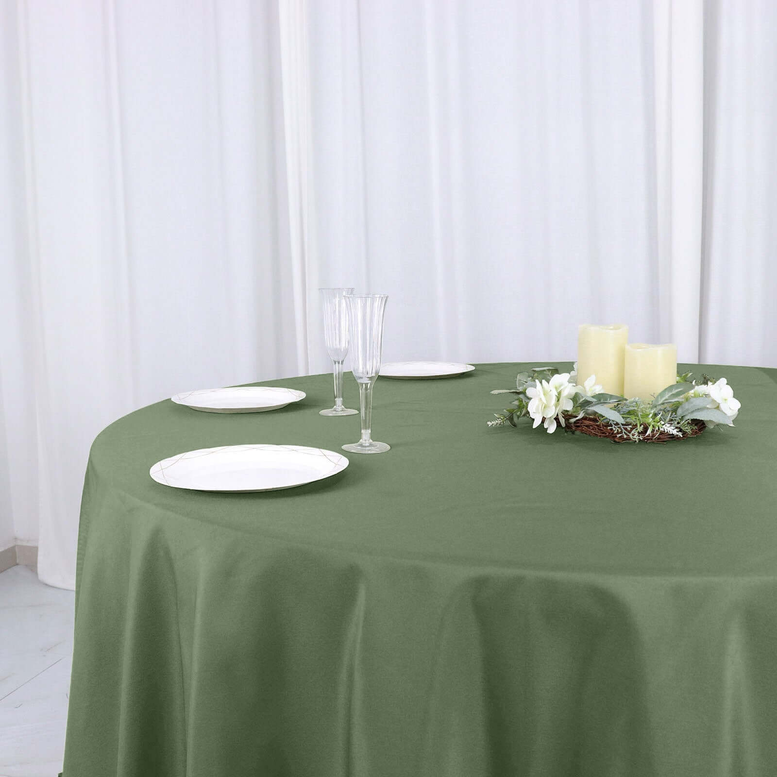 Polyester 132" Round Tablecloth Olive Green - Seamless Chic Table Cover - Bell Racket Store