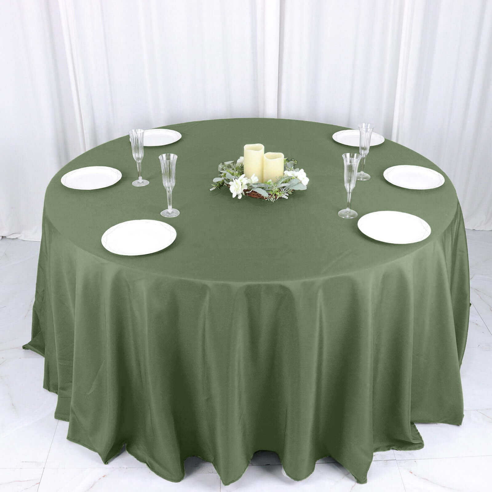 Polyester 132" Round Tablecloth Olive Green - Seamless Chic Table Cover - Bell Racket Store