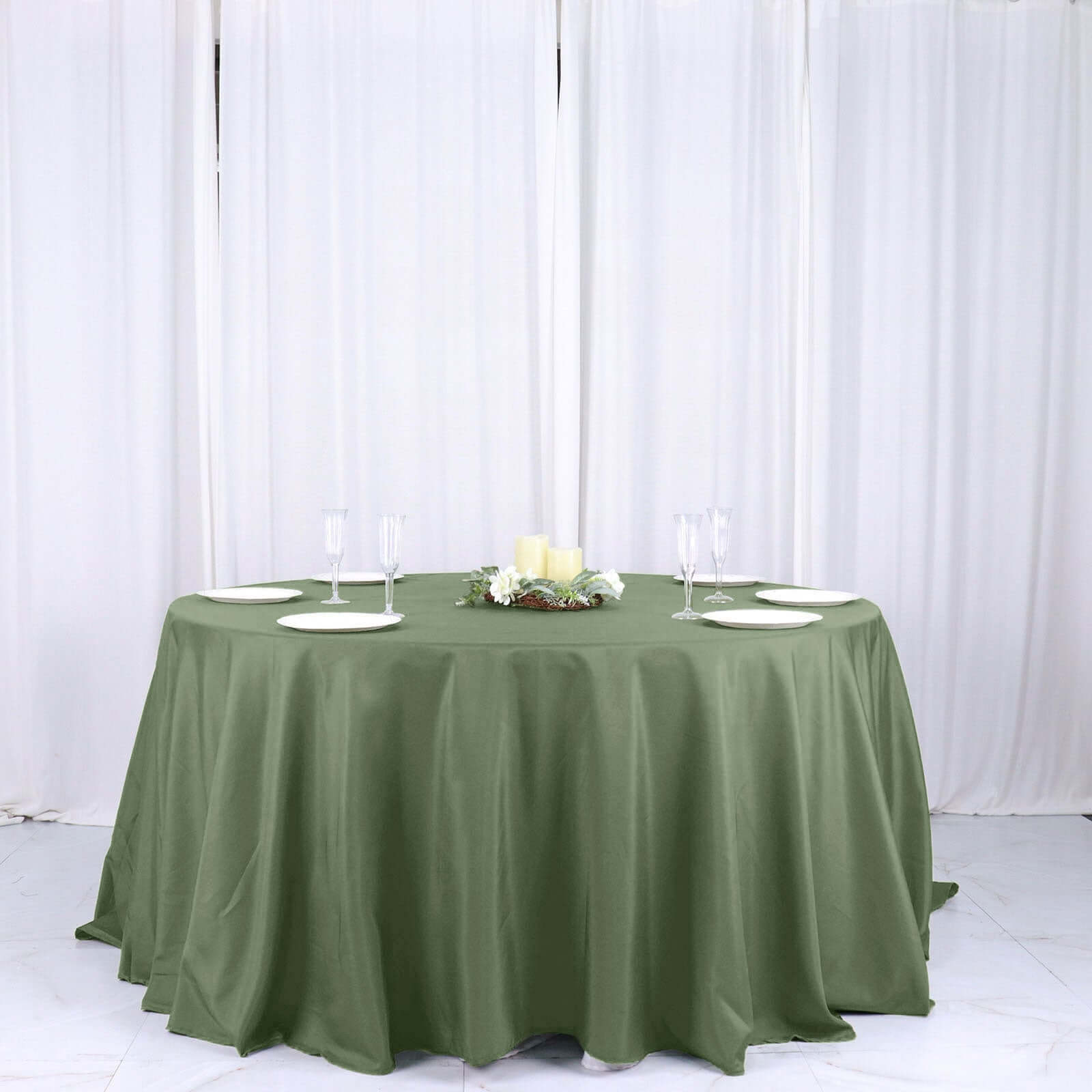 Polyester 132" Round Tablecloth Olive Green - Seamless Chic Table Cover - Bell Racket Store
