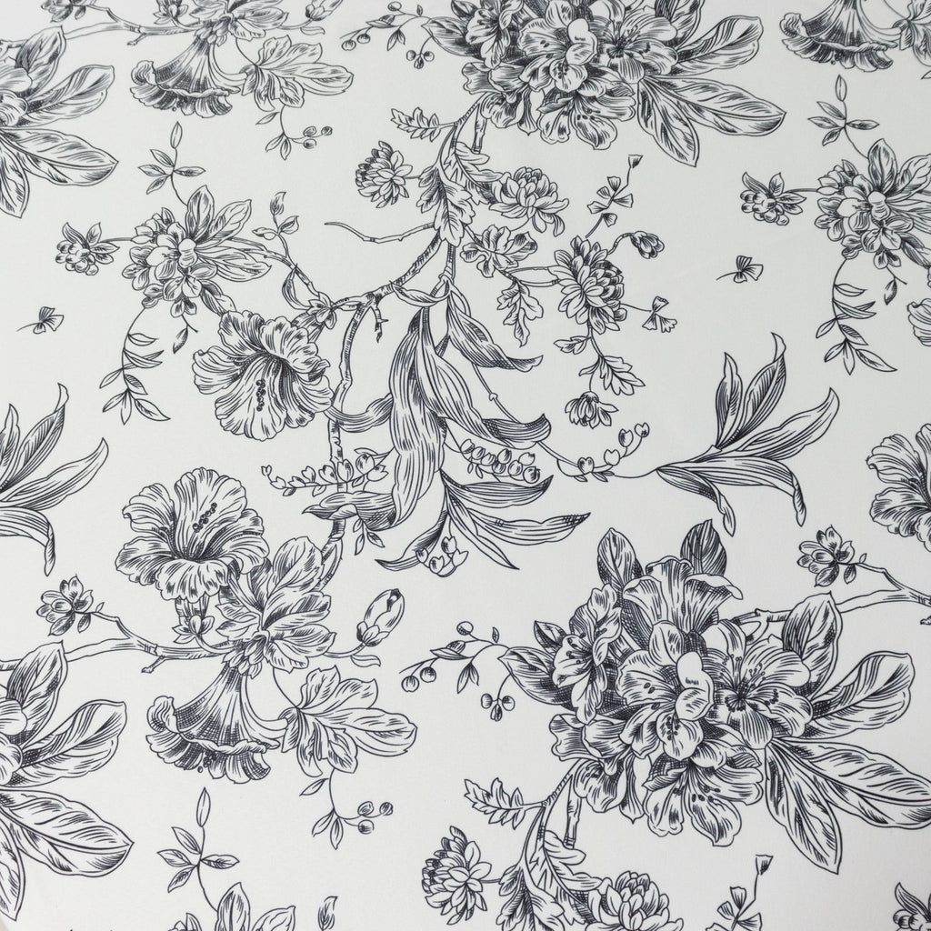 Polyester 132" Round Tablecloth White - Black French Toile Pattern for Chic Weddings - Bell Racket Store