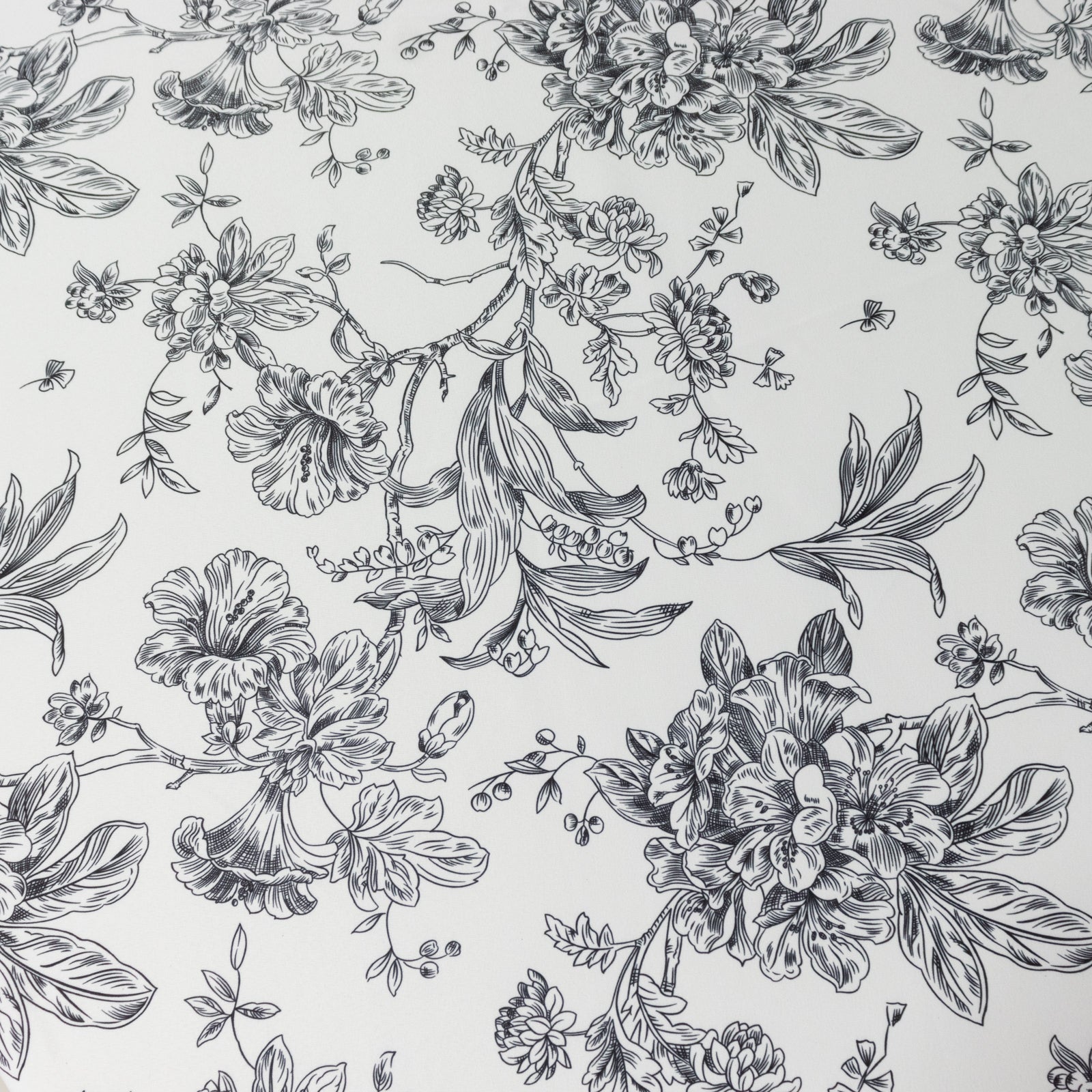 Polyester 132" Round Tablecloth White - Black French Toile Pattern for Chic Weddings - Bell Racket Store