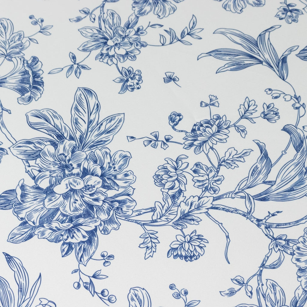 Polyester 132" Round Tablecloth White - Blue French Toile Pattern for Chic Weddings - Bell Racket Store