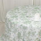 Polyester 132" Round Tablecloth White - Dusty Sage Green French Toile Pattern for Chic Weddings - Bell Racket Store