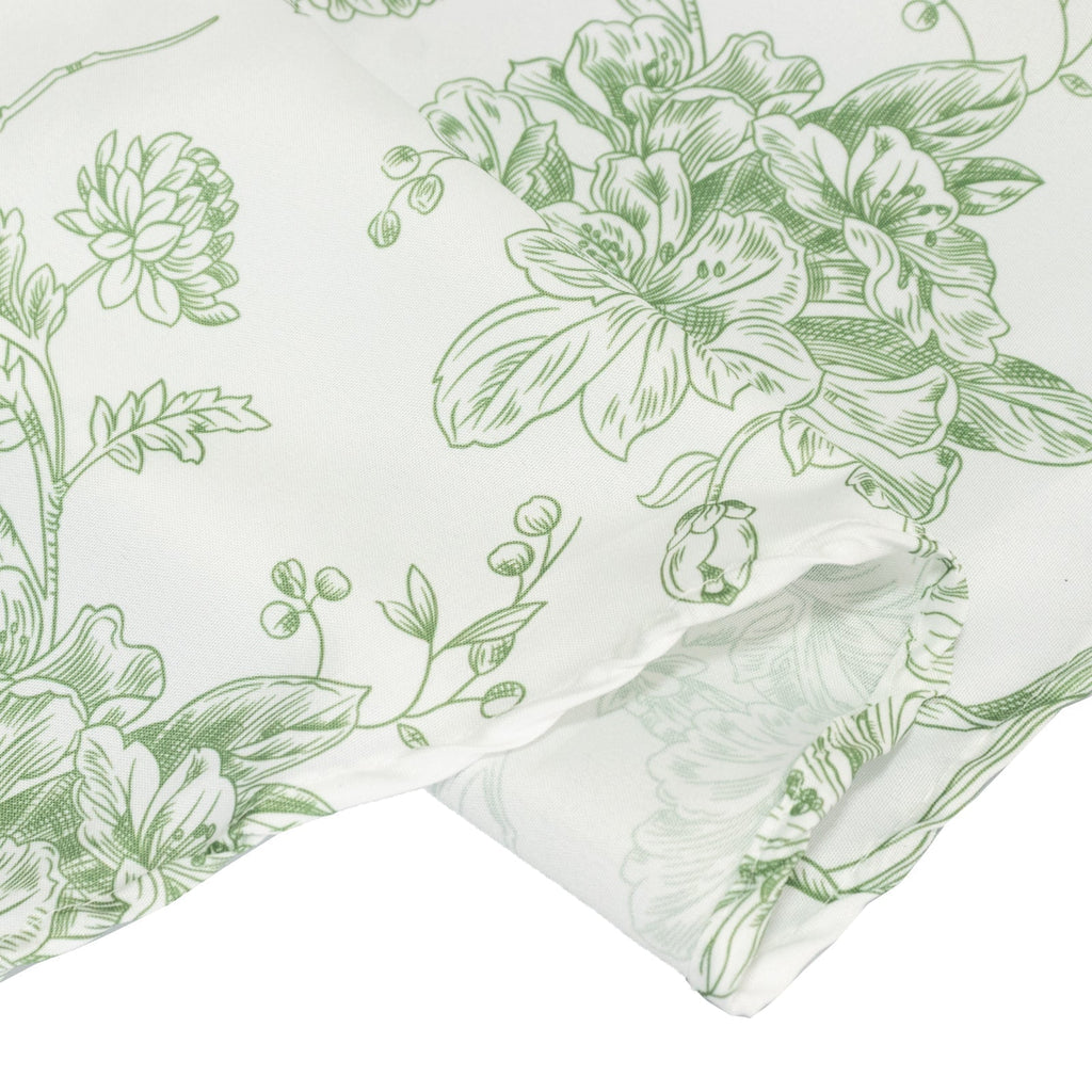 Polyester 132" Round Tablecloth White - Dusty Sage Green French Toile Pattern for Chic Weddings - Bell Racket Store