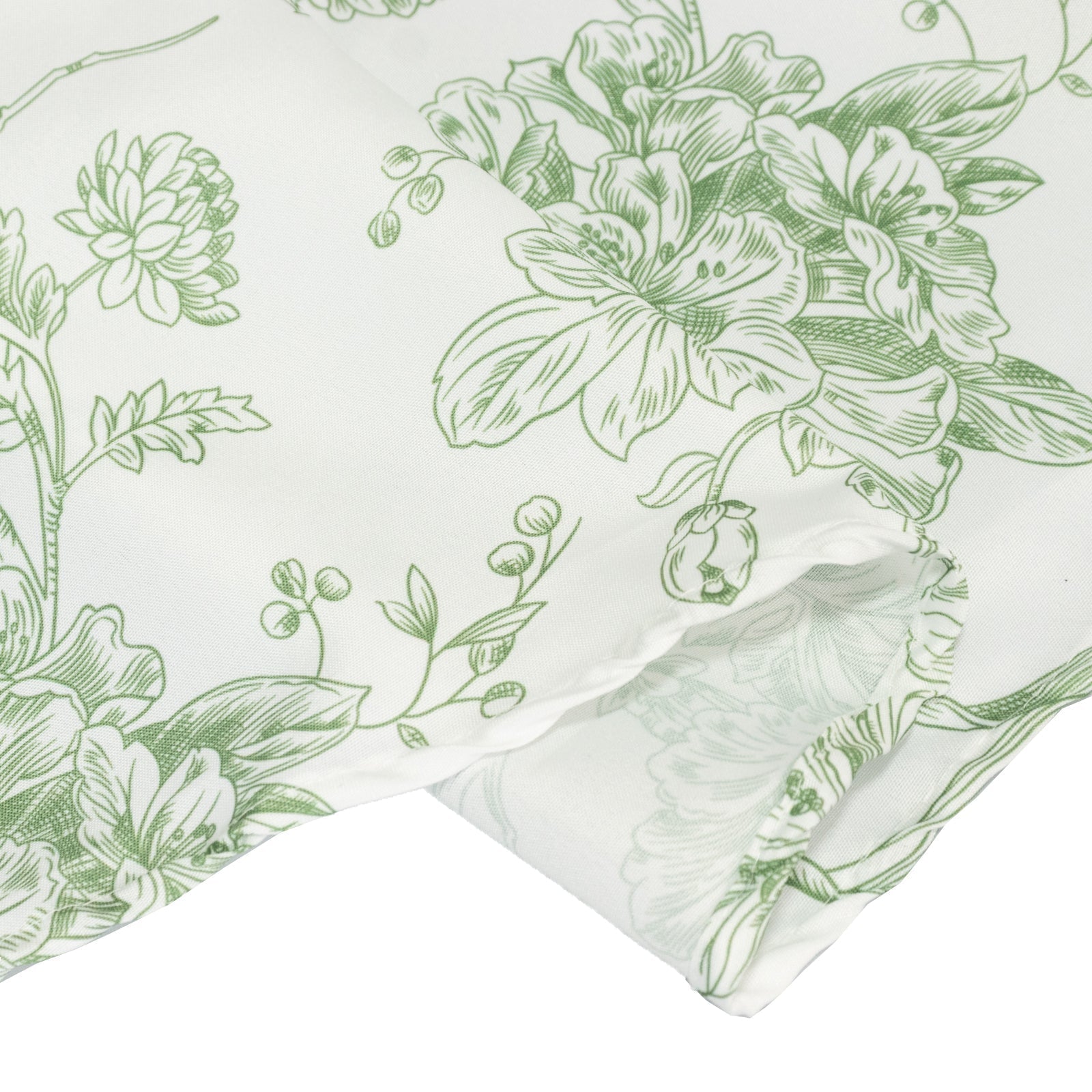 Polyester 132" Round Tablecloth White - Dusty Sage Green French Toile Pattern for Chic Weddings - Bell Racket Store