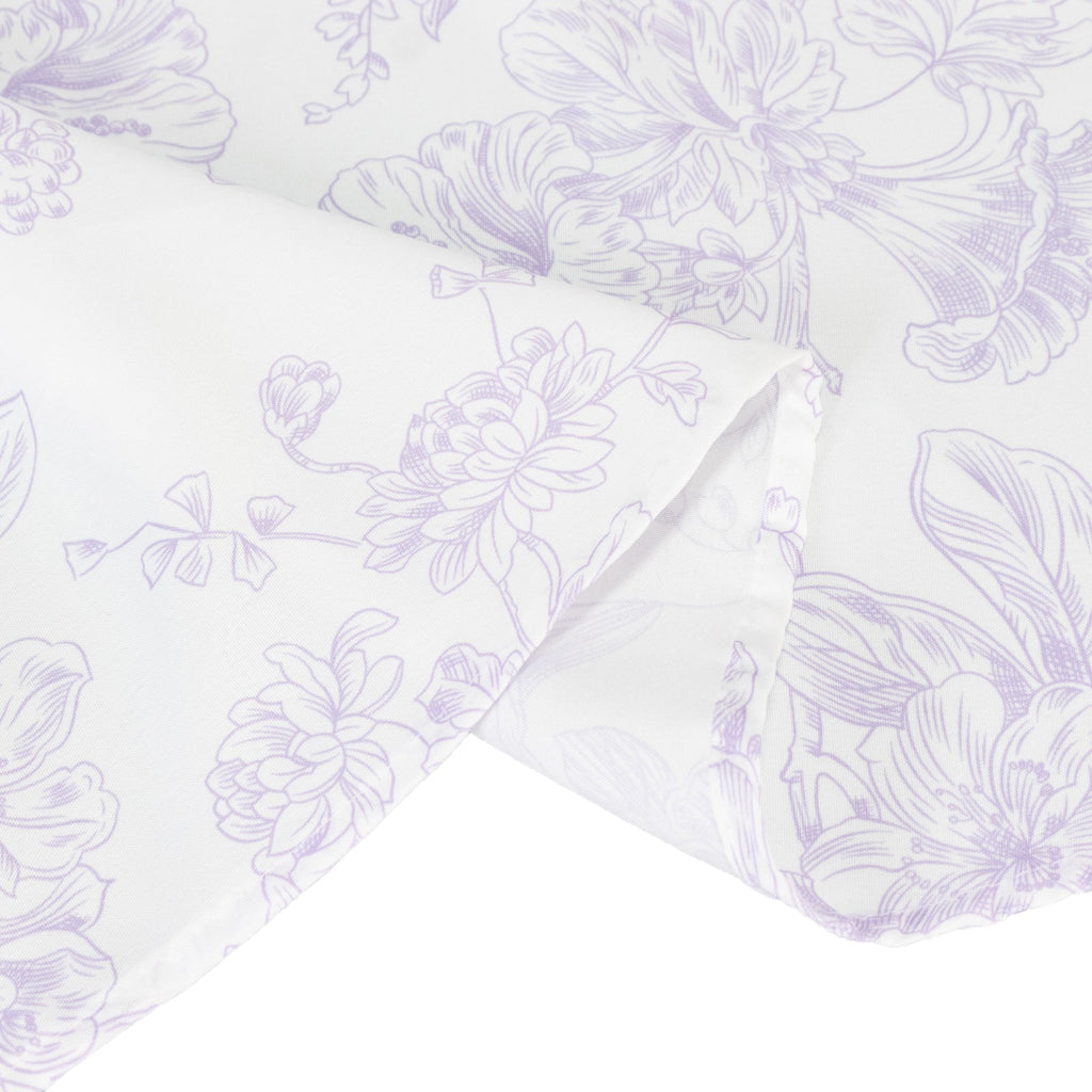 Polyester 132" Round Tablecloth White - Lavender Lilac French Toile Pattern for Chic Weddings - Bell Racket Store