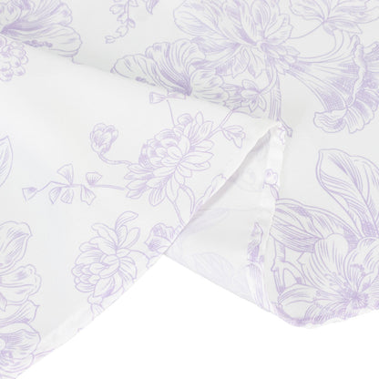 Polyester 132" Round Tablecloth White - Lavender Lilac French Toile Pattern for Chic Weddings - Bell Racket Store
