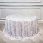Polyester 132" Round Tablecloth White - Lavender Lilac French Toile Pattern for Chic Weddings - Bell Racket Store