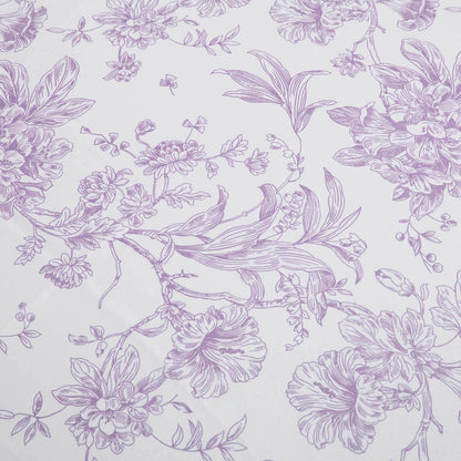 Polyester 132" Round Tablecloth White - Lavender Lilac French Toile Pattern for Chic Weddings - Bell Racket Store