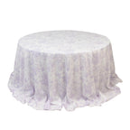 Polyester 132" Round Tablecloth White - Lavender Lilac French Toile Pattern for Chic Weddings - Bell Racket Store