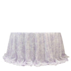 Polyester 132" Round Tablecloth White - Lavender Lilac French Toile Pattern for Chic Weddings - Bell Racket Store