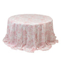 Polyester 132" Round Tablecloth White - Pink French Toile Pattern for Chic Weddings - Bell Racket Store