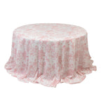 Polyester 132" Round Tablecloth White - Pink French Toile Pattern for Chic Weddings - Bell Racket Store