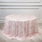 Polyester 132" Round Tablecloth White - Pink French Toile Pattern for Chic Weddings - Bell Racket Store