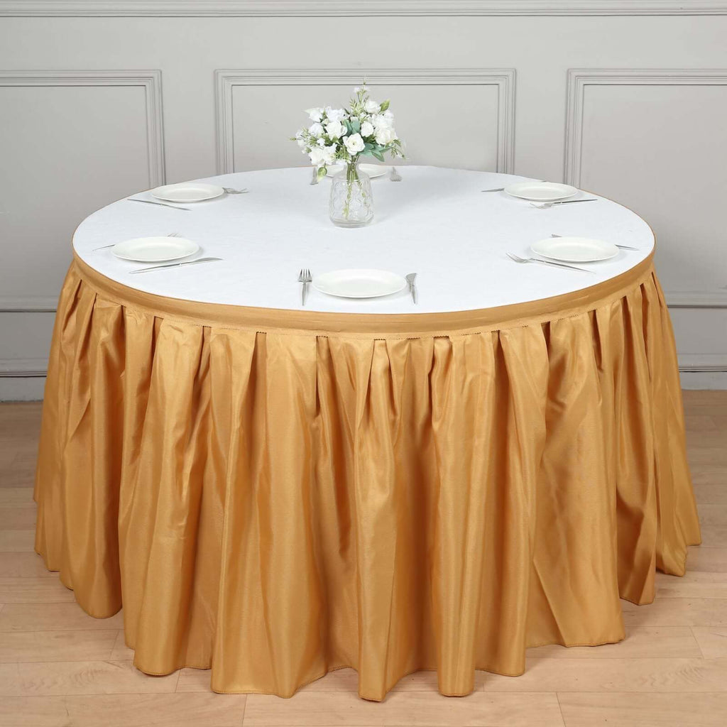 Polyester 14ft Table Skirt Gold - Classic Pleated Design for Weddings & Events - Bell Racket Store