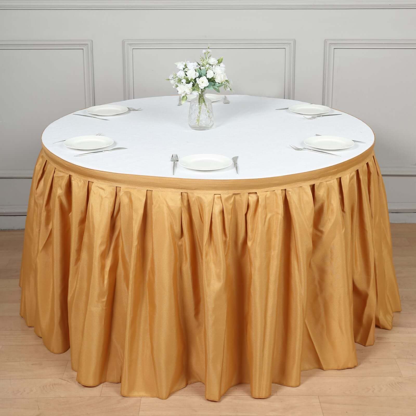 Polyester 14ft Table Skirt Gold - Classic Pleated Design for Weddings & Events - Bell Racket Store