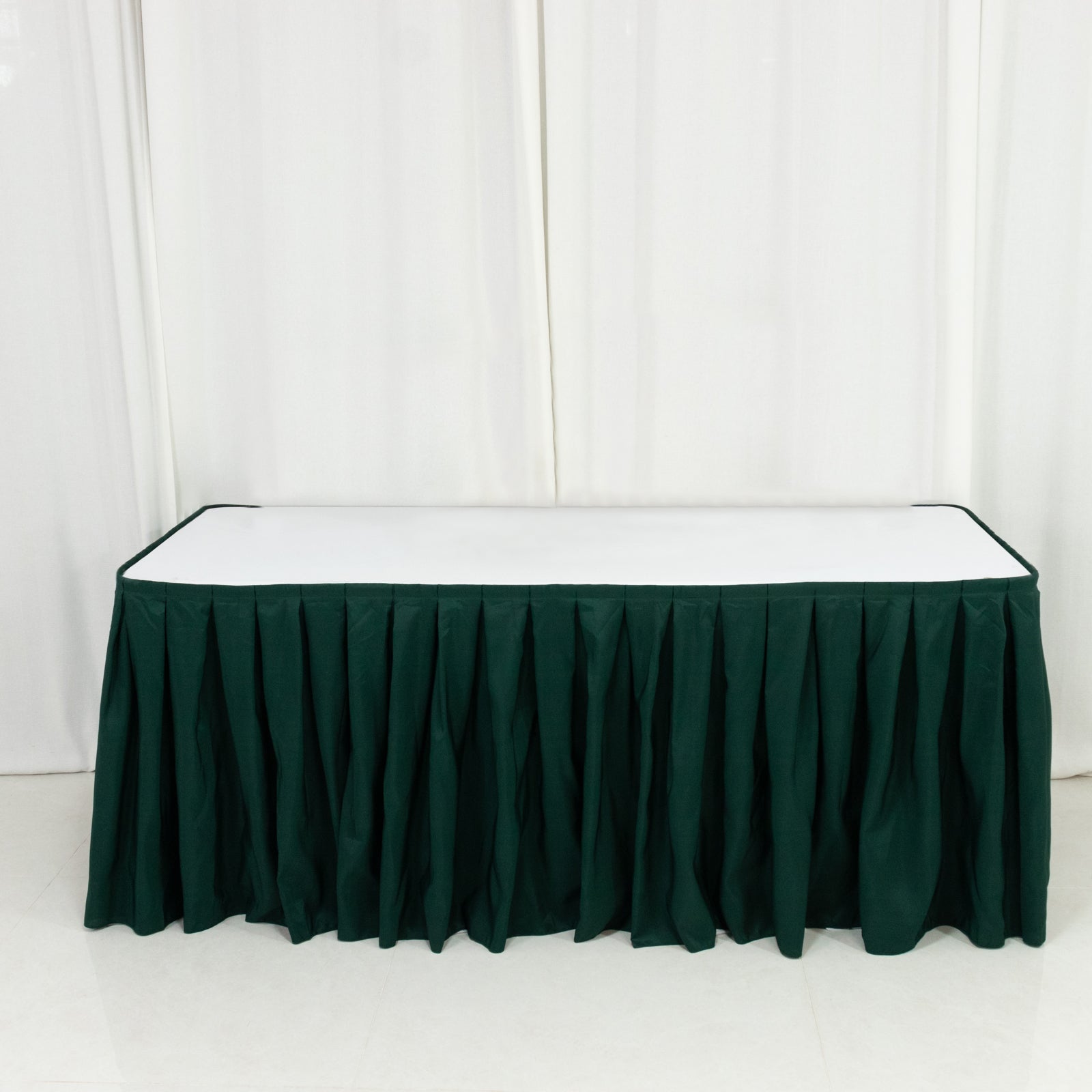 Polyester 14ft Table Skirt Hunter Emerald Green - Classic Pleated Design for Weddings & Events - Bell Racket Store