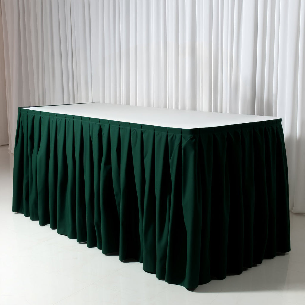 Polyester 14ft Table Skirt Hunter Emerald Green - Classic Pleated Design for Weddings & Events - Bell Racket Store