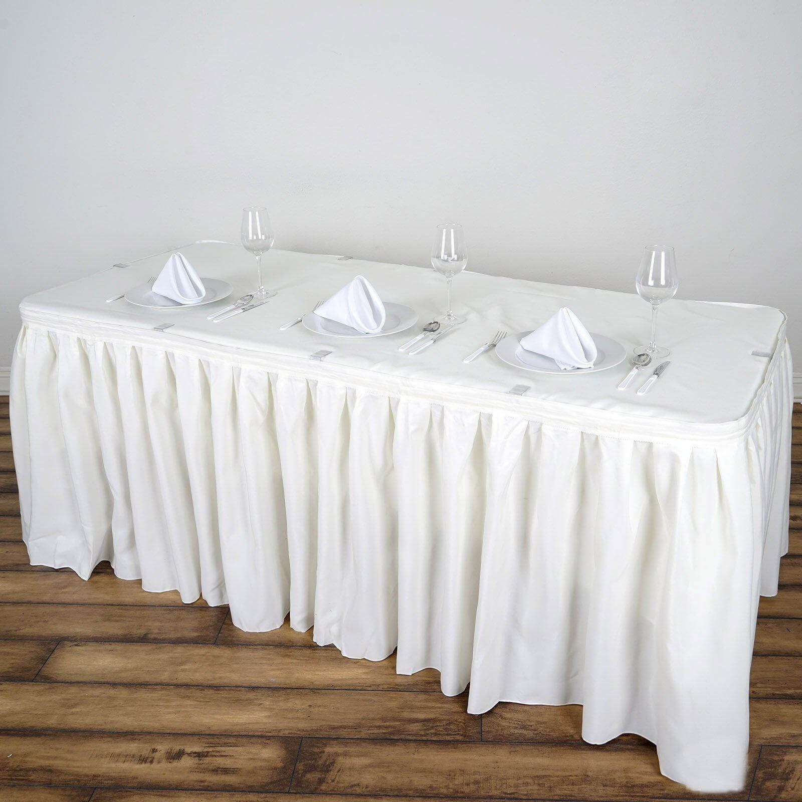 Polyester 14ft Table Skirt Ivory - Classic Pleated Design - NestOCart