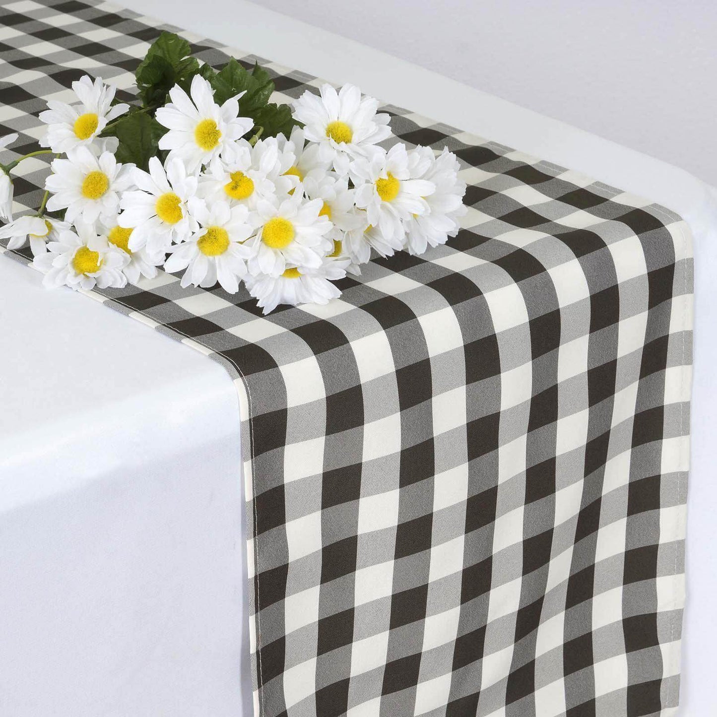 Polyester 14"x108" Table Runner Black/White - Gingham Plaid Design - NestOCart