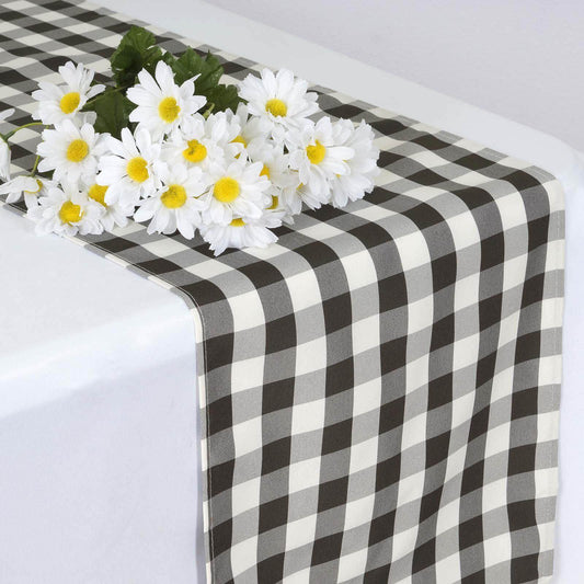Polyester 14"x108" Table Runner Black/White - Gingham Plaid Design - NestOCart