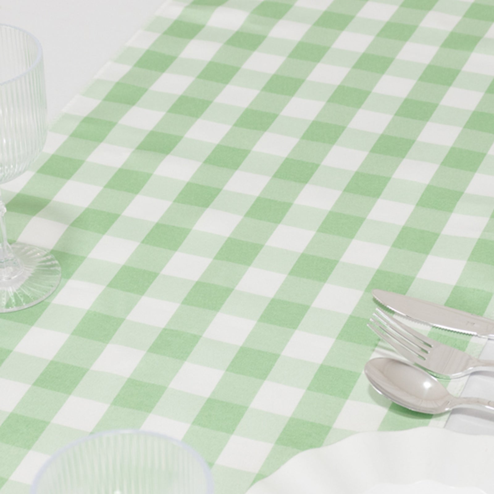 Polyester 14"x108" Table Runner Sage Green/White - Gingham Plaid Design - Bell Racket Store