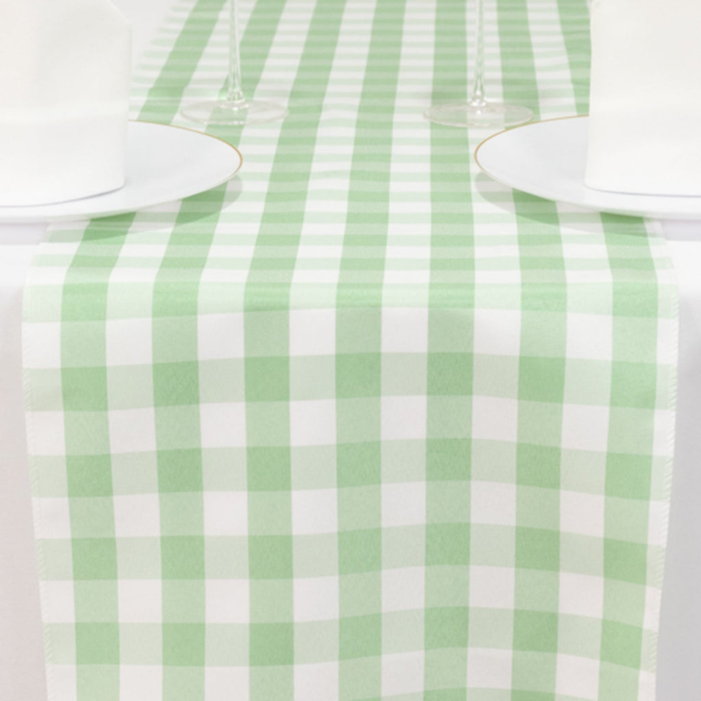 Polyester 14"x108" Table Runner Sage Green/White - Gingham Plaid Design - Bell Racket Store