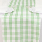 Polyester 14"x108" Table Runner Sage Green/White - Gingham Plaid Design - Bell Racket Store