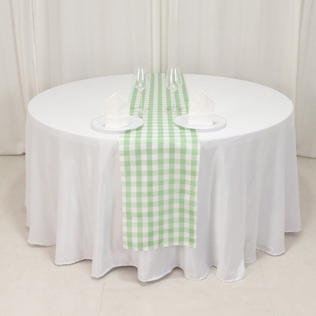 Polyester 14"x108" Table Runner Sage Green/White - Gingham Plaid Design - Bell Racket Store
