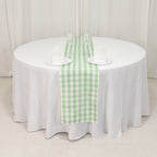 Polyester 14"x108" Table Runner Sage Green/White - Gingham Plaid Design - Bell Racket Store