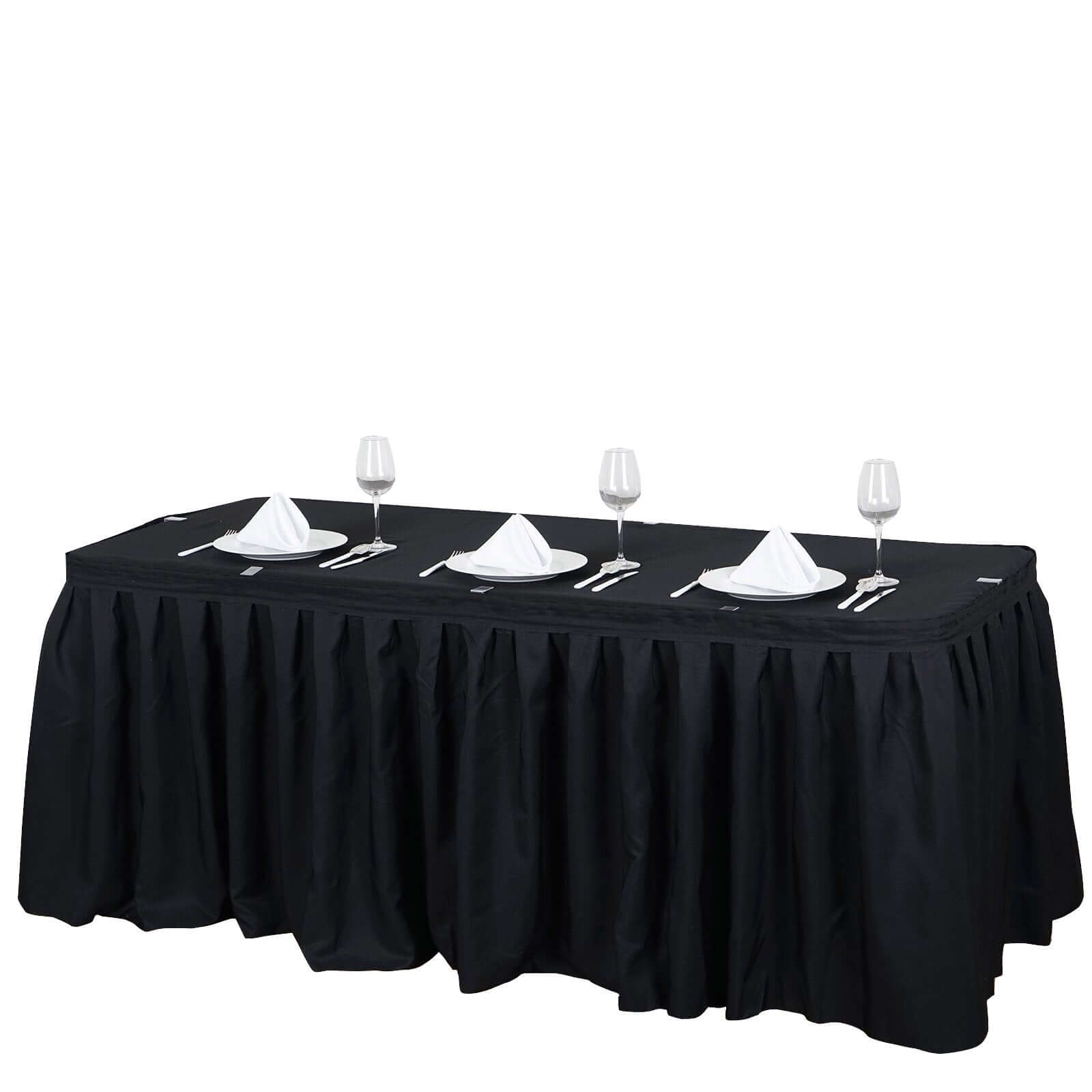 Polyester 17ft Table Skirt Black - Classic Pleated Design - NestOCart