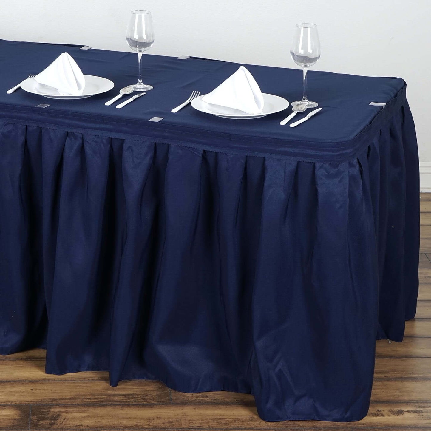 Polyester 17ft Table Skirt Navy Blue - Classic Pleated Design - NestOCart