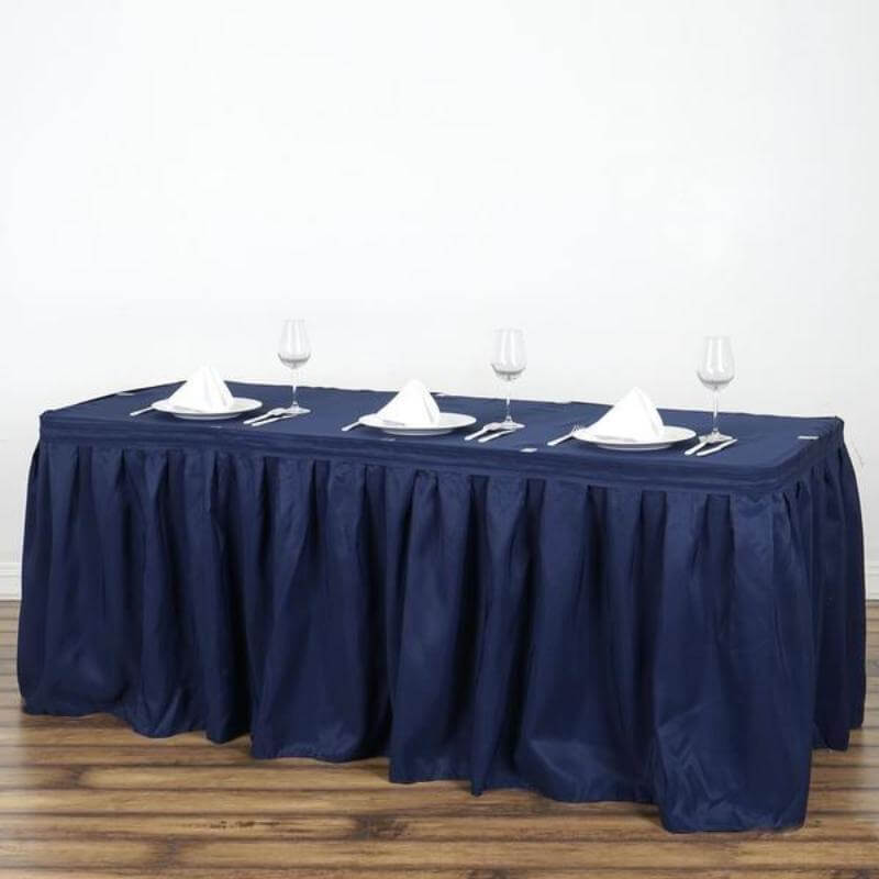 Polyester 17ft Table Skirt Navy Blue - Classic Pleated Design - NestOCart