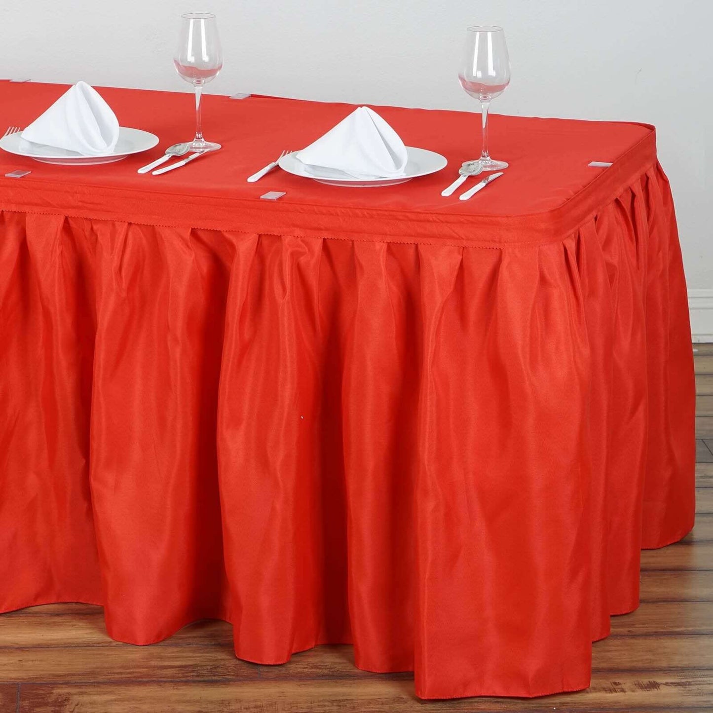 Polyester 17ft Table Skirt Red - Classic Pleated Design - NestOCart