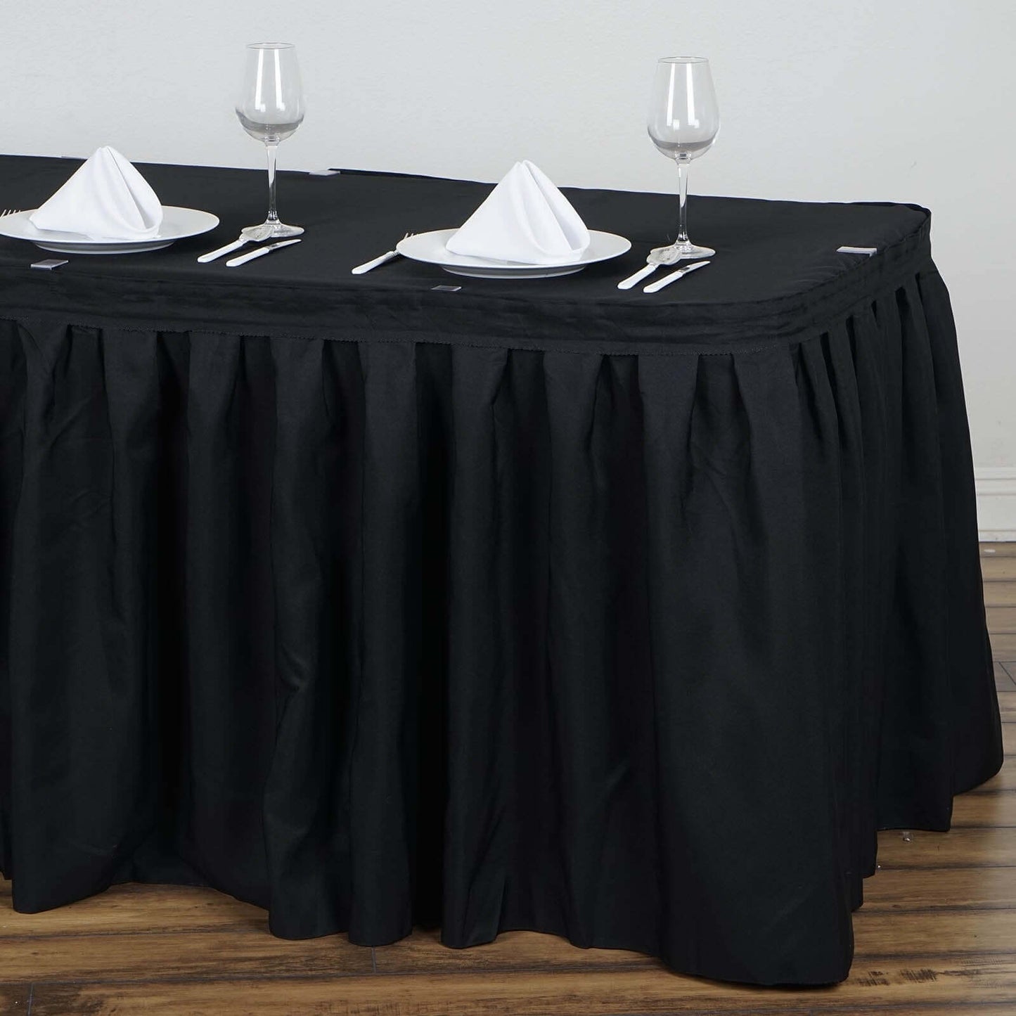 Polyester 21ft Table Skirt Black - Classic Pleated Design - NestOCart