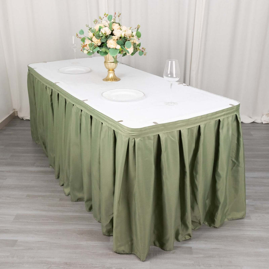 Polyester 21ft Table Skirt Dusty Sage Green - Classic Pleated Design - Bell Racket Store
