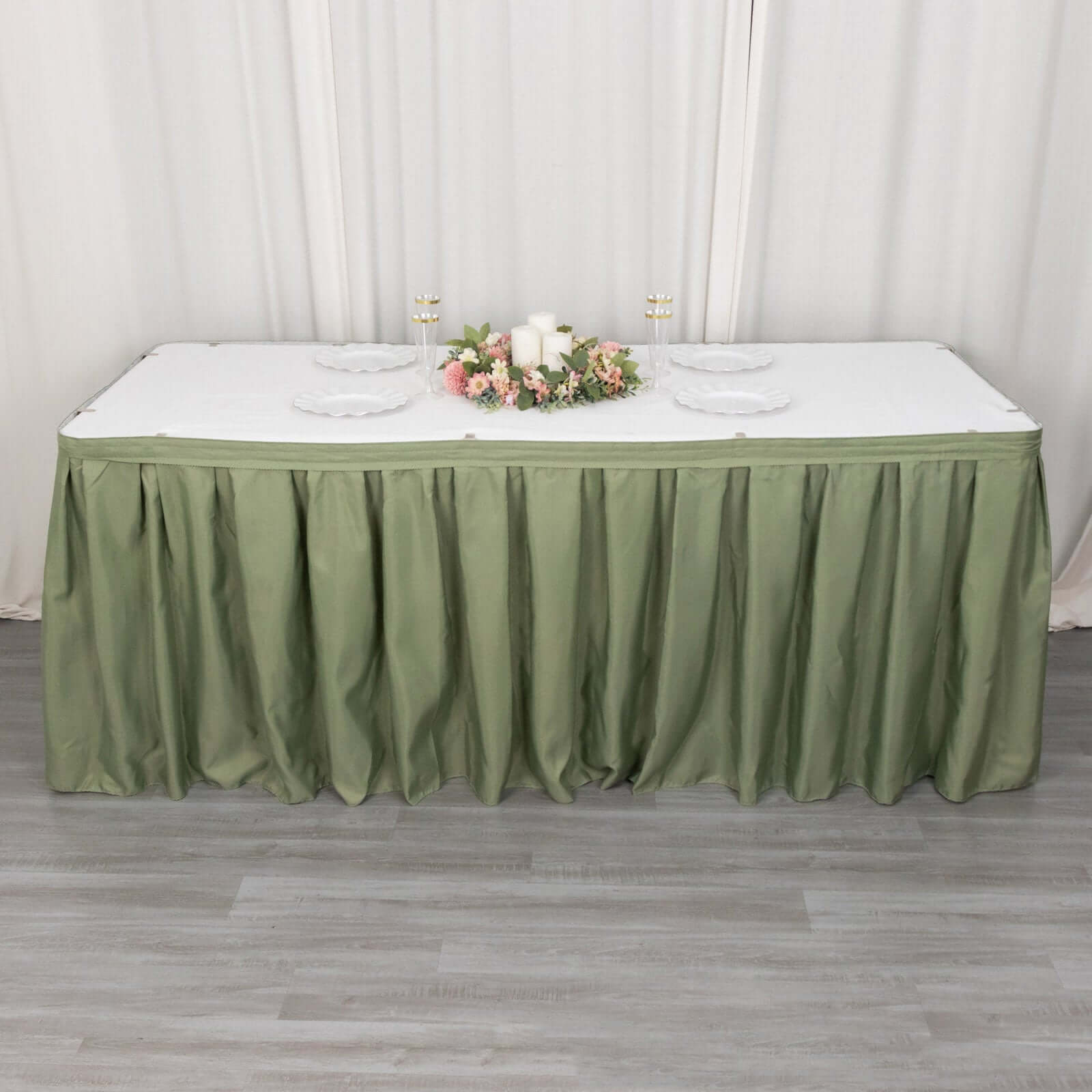 Polyester 21ft Table Skirt Dusty Sage Green - Classic Pleated Design - Bell Racket Store