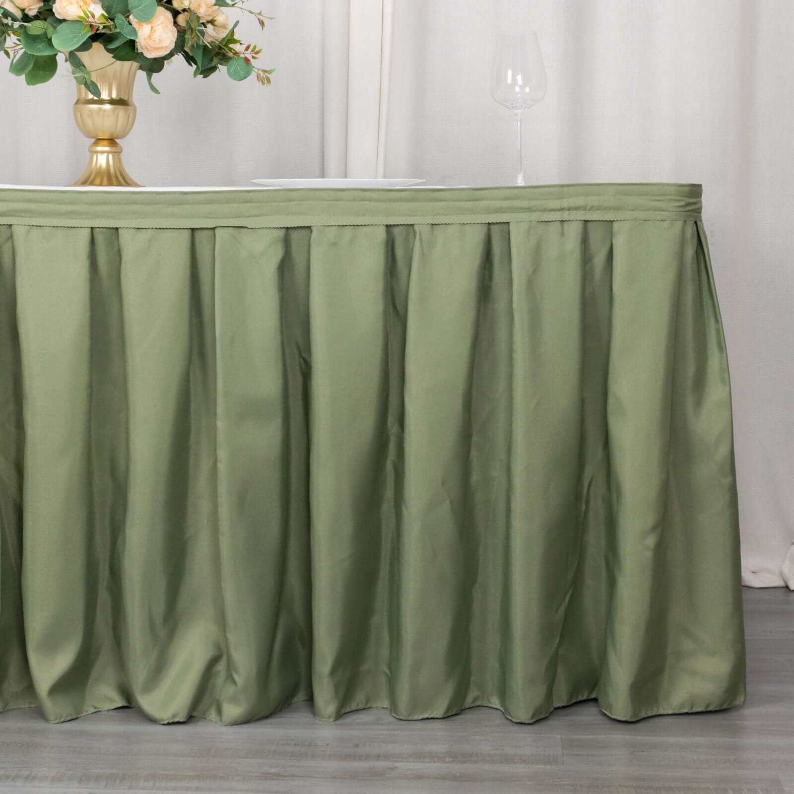 Polyester 21ft Table Skirt Dusty Sage Green - Classic Pleated Design - Bell Racket Store