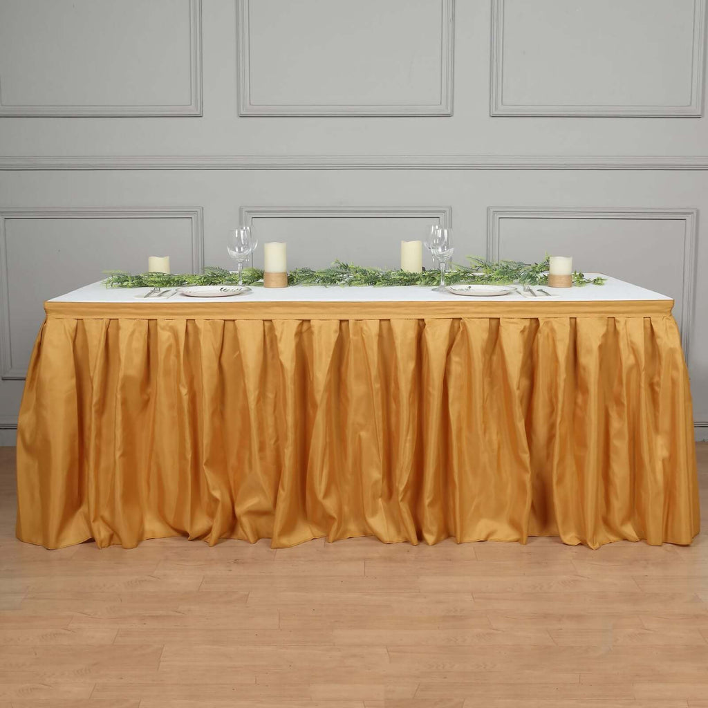 Polyester 21ft Table Skirt Gold - Classic Pleated Design for Weddings & Events - Bell Racket Store