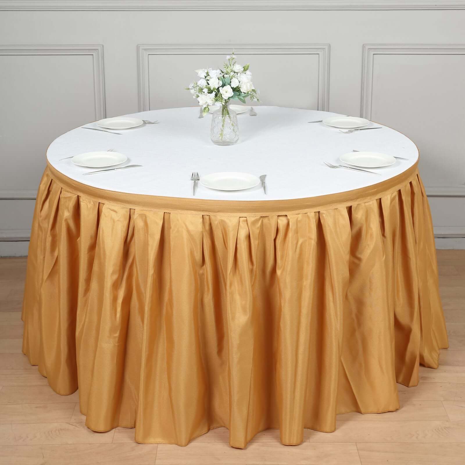 Polyester 21ft Table Skirt Gold - Classic Pleated Design for Weddings & Events - Bell Racket Store