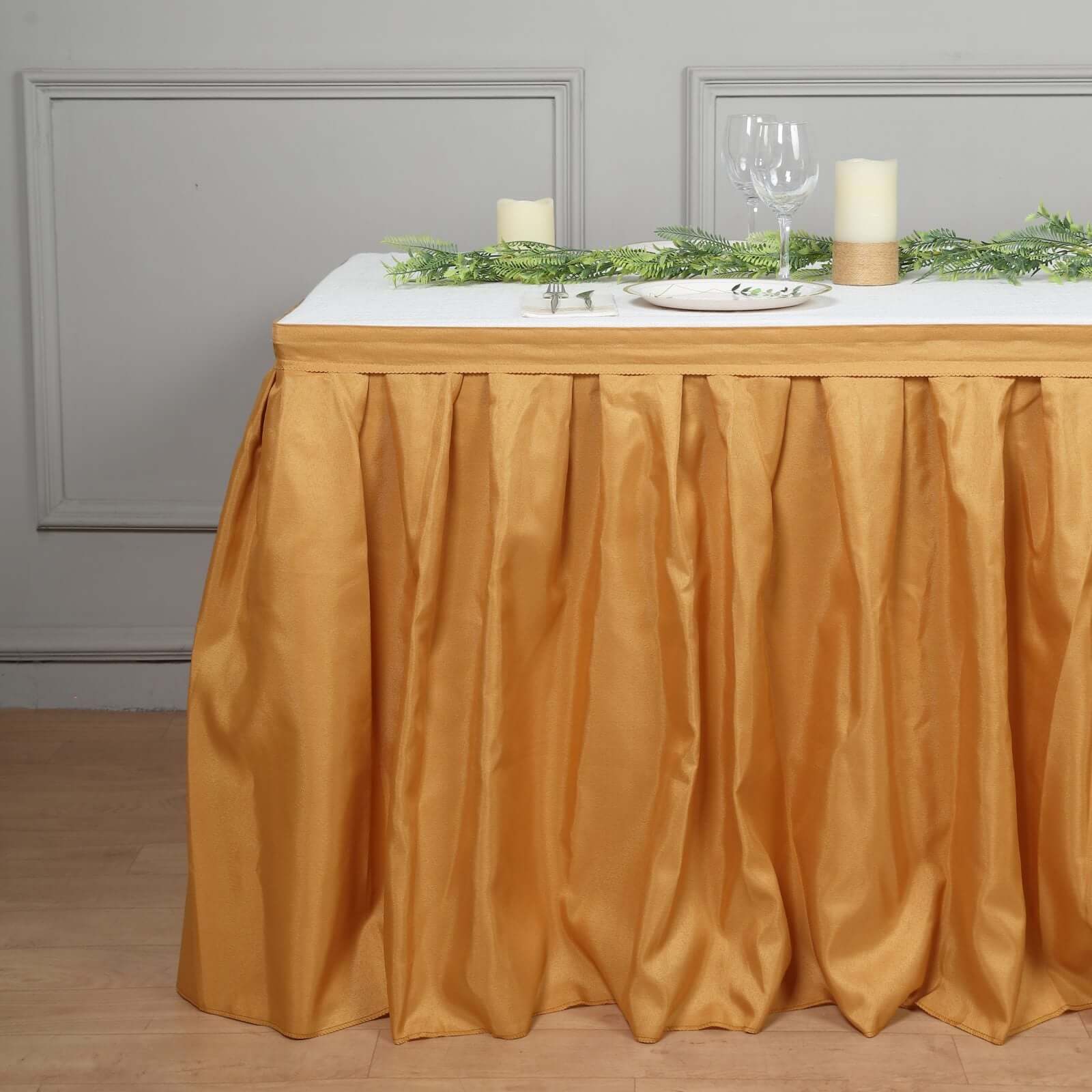 Polyester 21ft Table Skirt Gold - Classic Pleated Design for Weddings & Events - Bell Racket Store