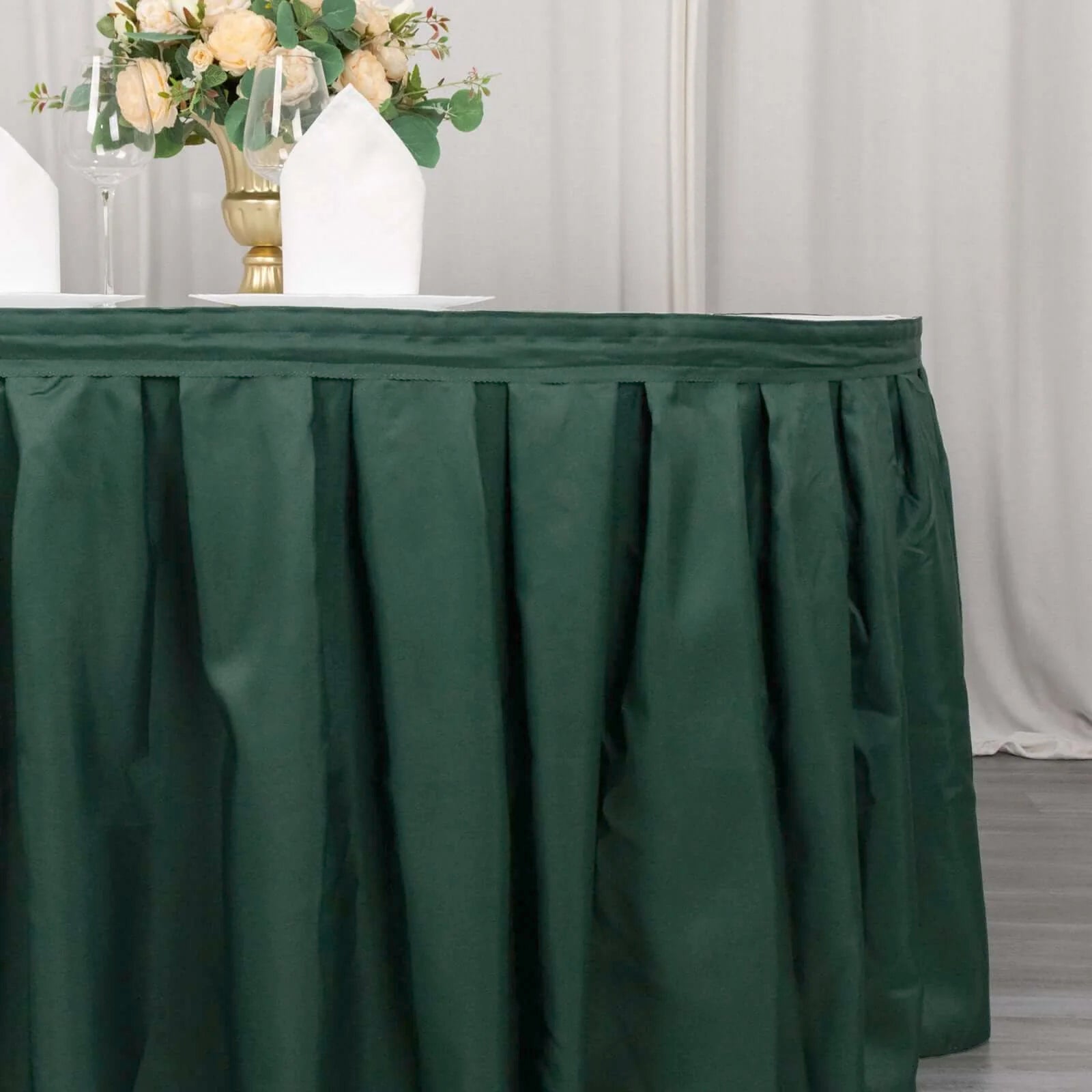 Polyester 21ft Table Skirt Hunter Emerald Green - Classic Pleated Design - Bell Racket Store