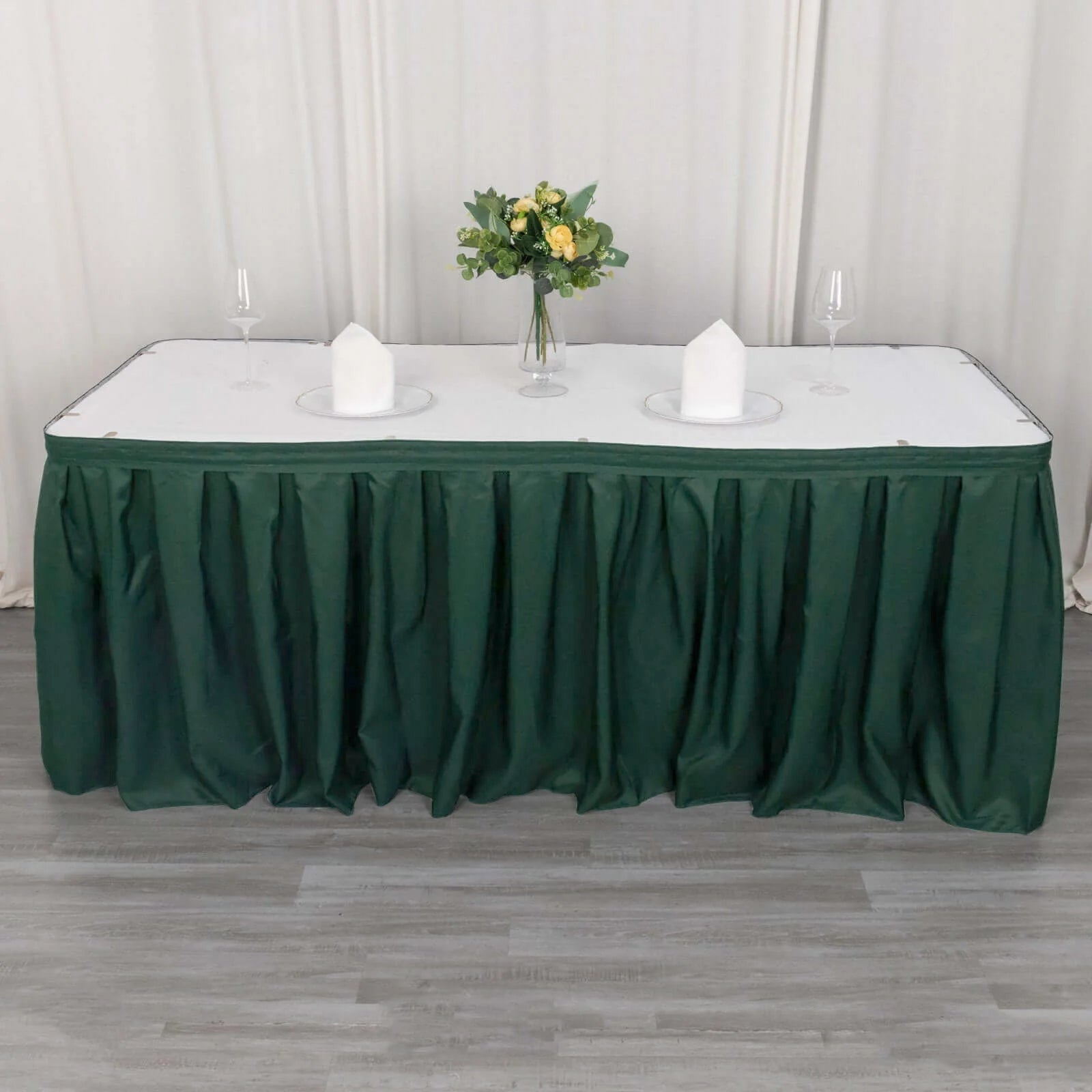 Polyester 21ft Table Skirt Hunter Emerald Green - Classic Pleated Design - Bell Racket Store