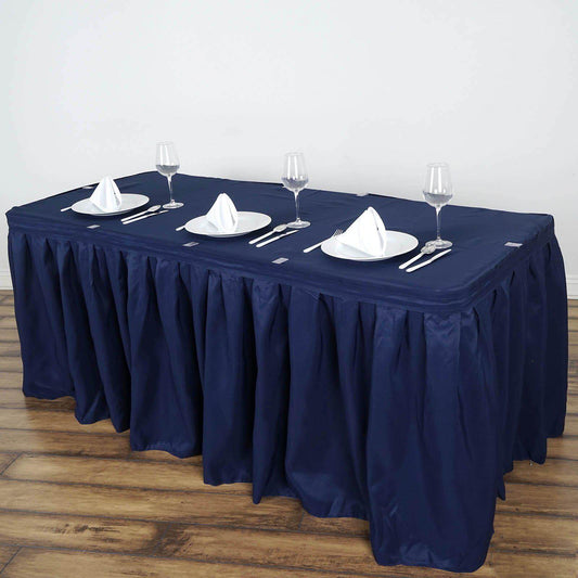 Polyester 21ft Table Skirt Navy Blue - Classic Pleated Design - NestOCart
