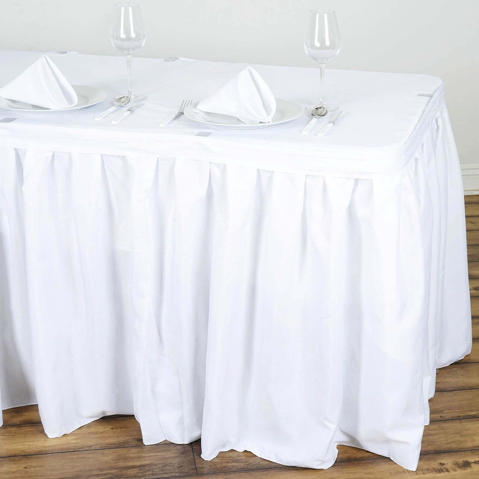 Polyester 21ft Table Skirt White - Classic Pleated Design for Weddings & Events - NestOCart