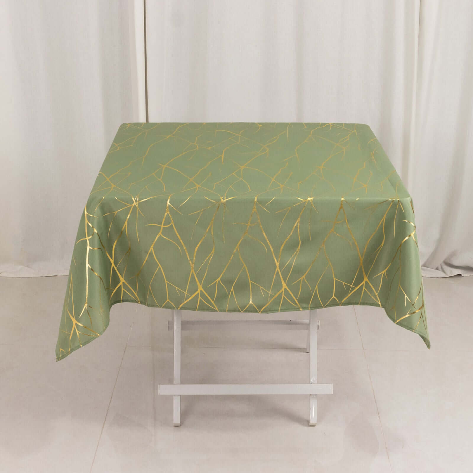 Polyester 54"x54" Square Tablecloth Dusty Sage Green with Gold Foil Tree Branch Pattern - Wrinkle - Resistant & Durable Table Cover - Bell Racket Store