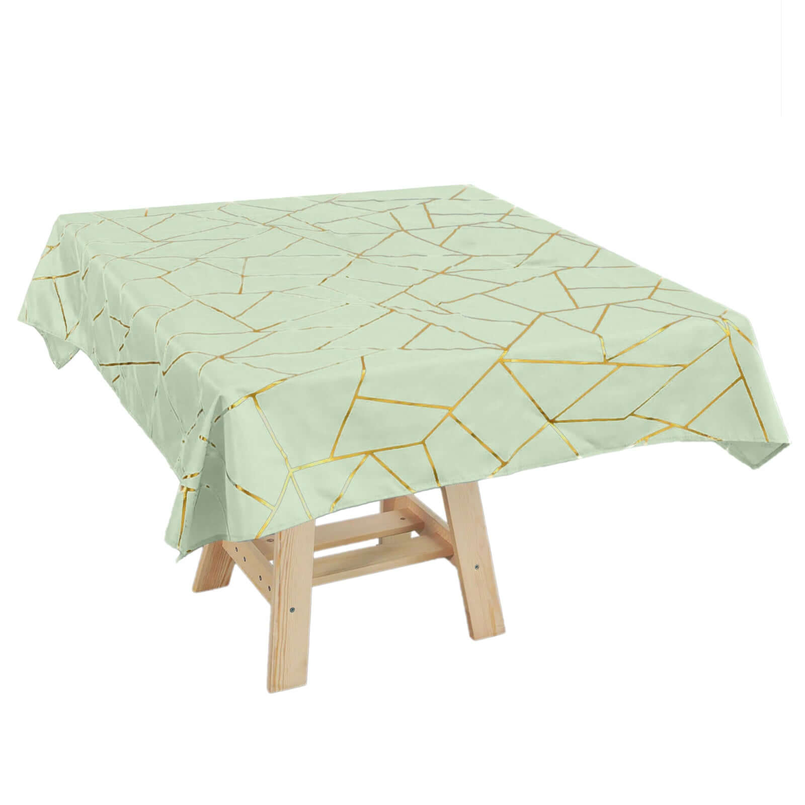 Polyester 54"x54" Square Tablecloth Sage Green with Gold Foil Geometric Pattern - Wrinkle-Resistant & Durable for Stylish Settings