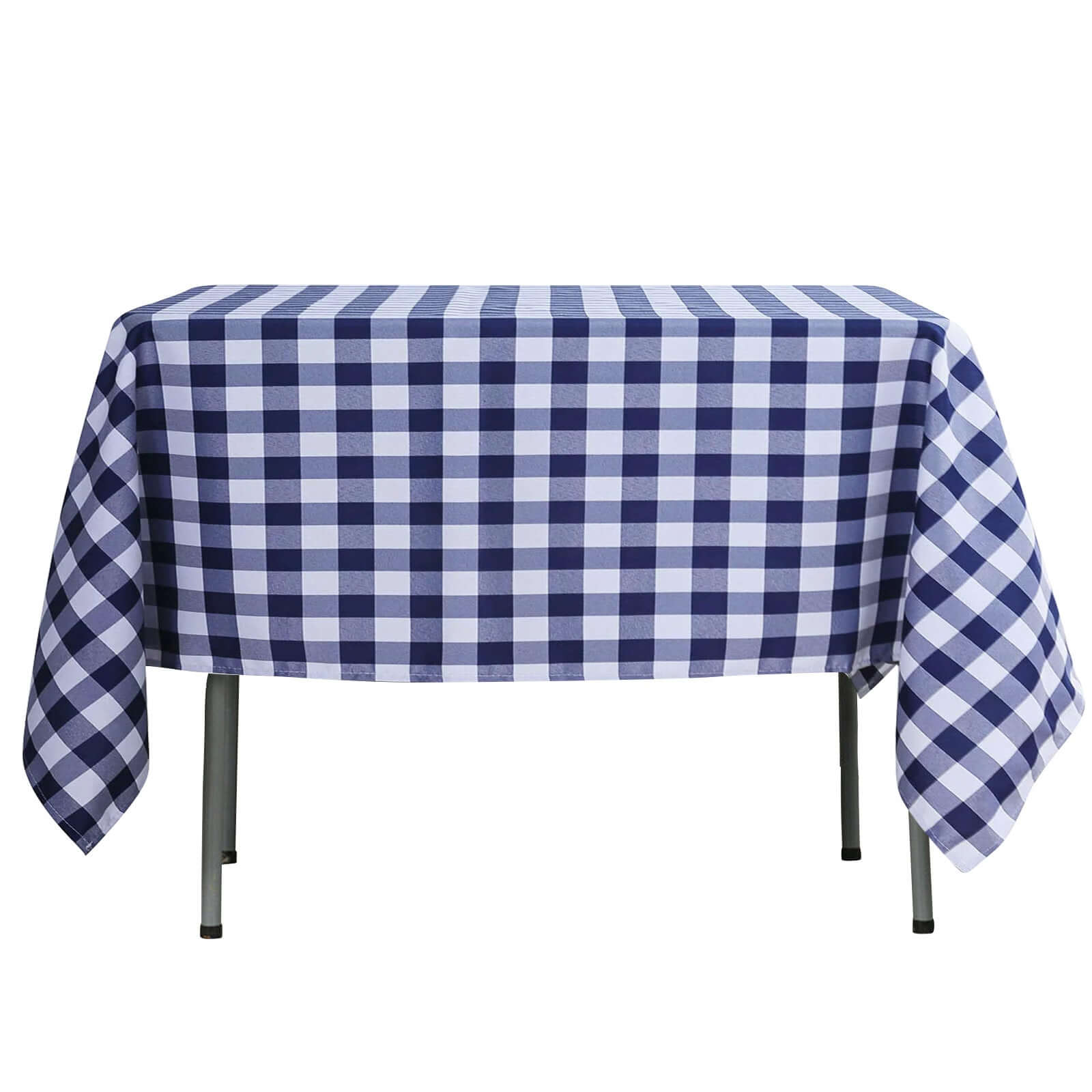 Polyester 54"x54" Square Tablecloth White/Navy Blue - Checkered Buffalo Plaid Design for Casual Table Settings