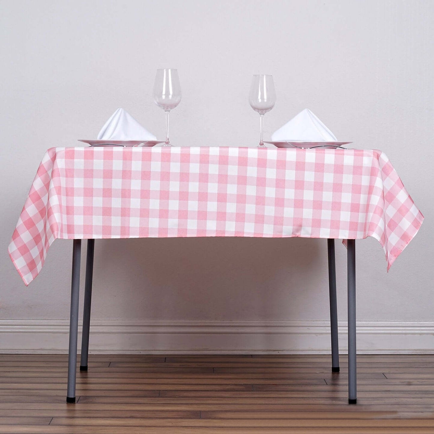 Polyester 54"x54" Square Tablecloth White Rose Quartz - Checkered Buffalo Plaid Design for Casual Table Settings - NestOCart